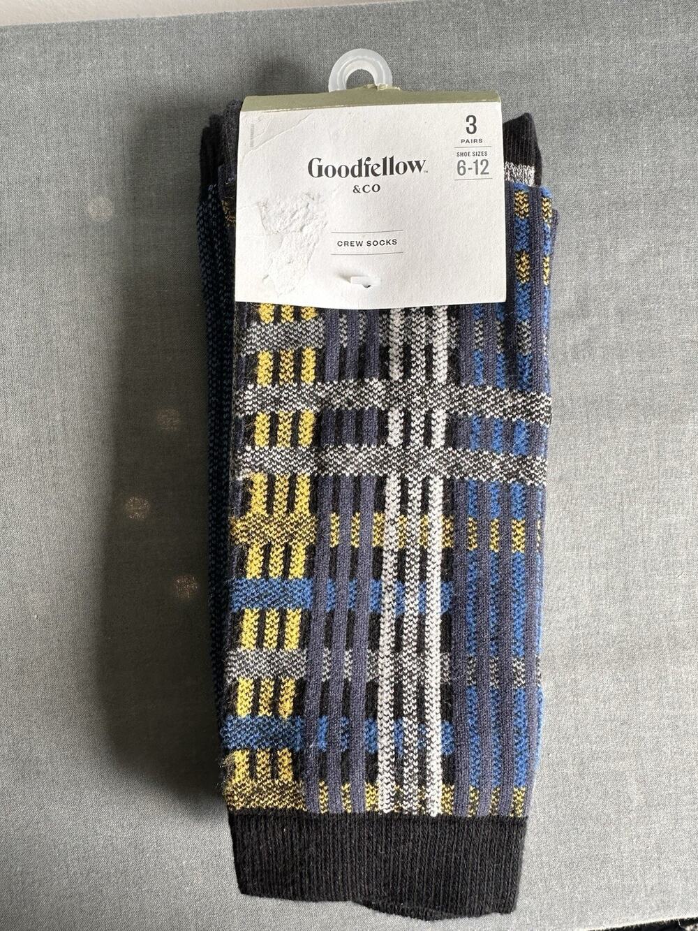Goodfellow & Co. Crew Socks NEW Set Of Three Blue Yellow Men’s Sz 6-12